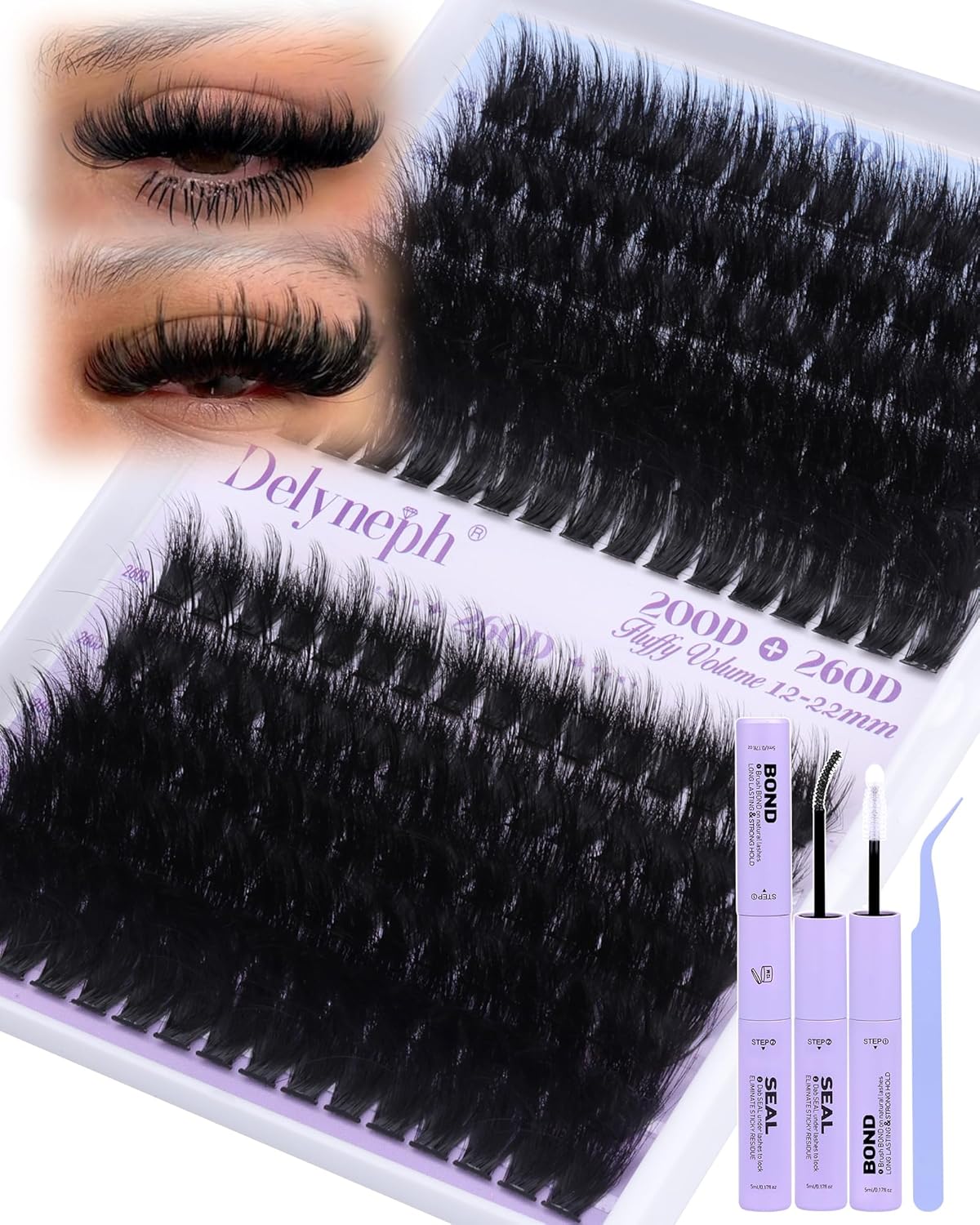 Eyelash Glue - Waterproof Bond & Seal for Lash Clusters | Long-Lasting 72H Adhesive, Latex-Free (5ml+5ml)