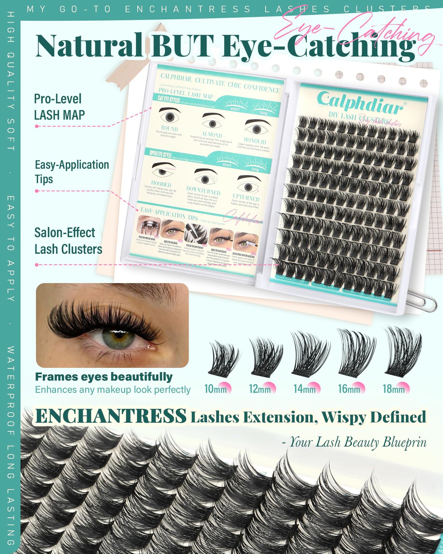 Enchantress Lash Clusters Volume Cluster Eyelash Extensions Wispy Eyelash Clusters 10-18mm Fluffy Individual Lashes Clusters D-Curly Eyelash Extension Soft Band Cluster Lashes DIY with Ease