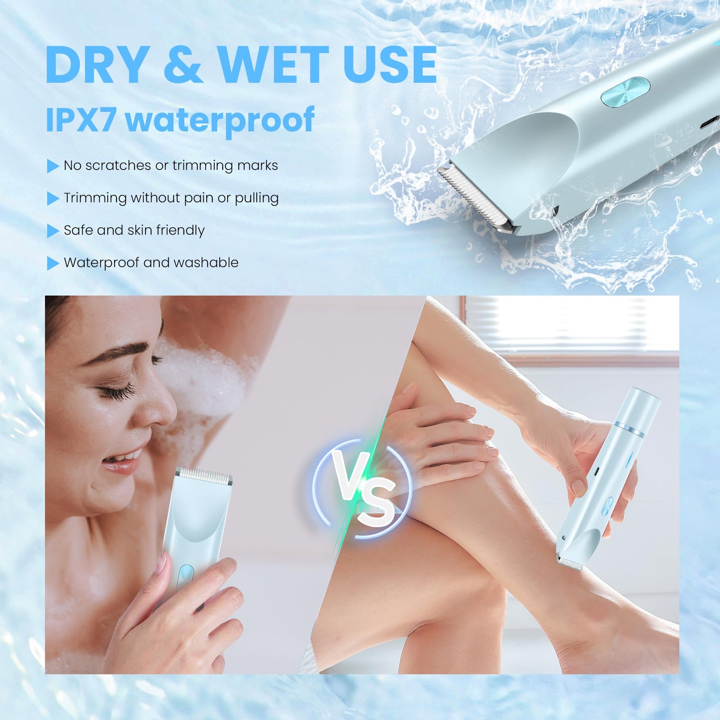 YZDJQX Bikini Trimmer for Women-2 in 1 Dual Head Electric Razors,IPX7 Waterproof Bikini Electric Shaver,Dry & Wet Use Painless Bikini Shaver,Pubic Hair Trimmer for Private Area & Body Hair,Blue