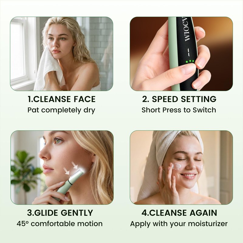 Dermaplane Razor for Women, Gentle Facial Hair Removal, Remove Peach Fuzz for Flawless Makeup, Rechargeable Dermaplane Tool with Built-in LED Light & 12 Replacement Blades (Green)
