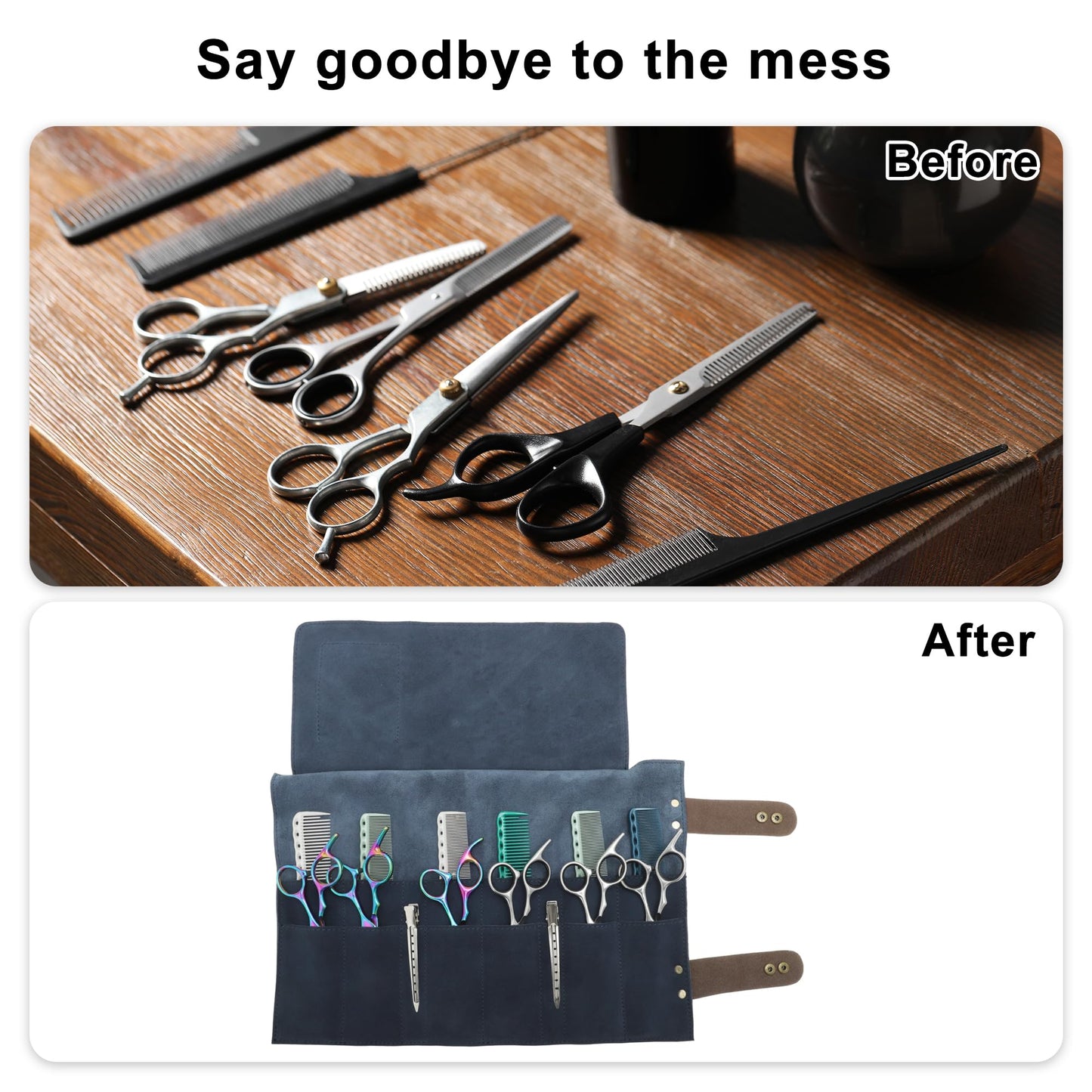 VOCOSTE Barber Scissors Bag Roll Up, Durable & Foldable Salons Tool Pouch with Multi-Pockets, Hair Scissor Shears Cases for Hair Stylists, Blue