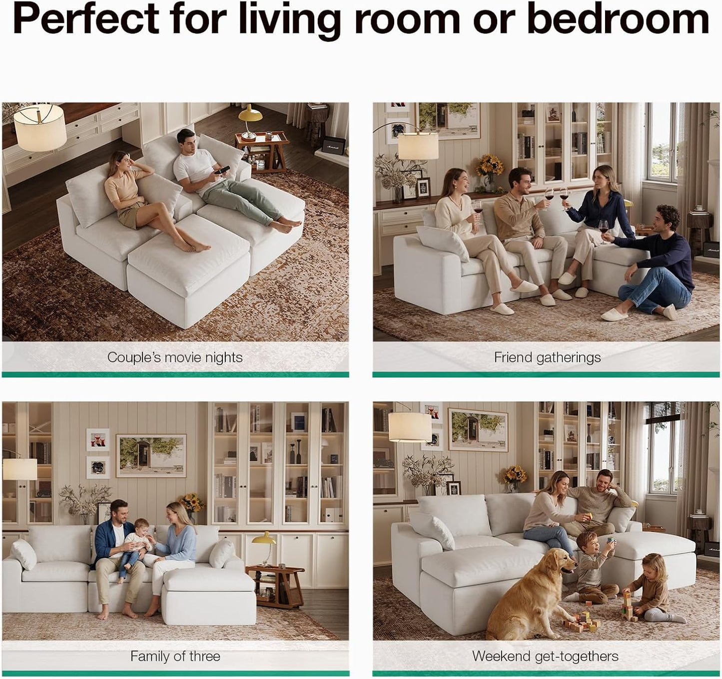 Modular Cloud Couch - Modern Sectional Sofa with Smart Coil® Support | Chenille Fabric, 5-Seater, White