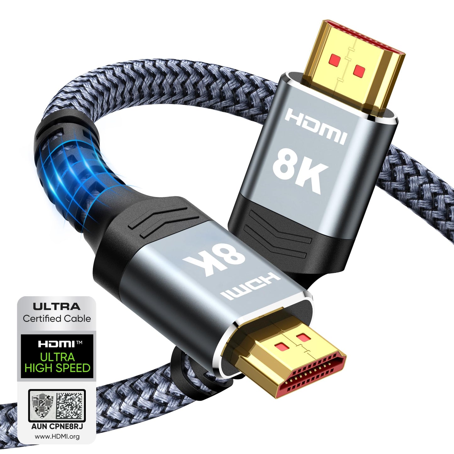 Highwings 8K 10K 4K HDMI Cable 48Gbps 6.6FT/2M, Certified Ultra High Speed 2.1 HDMI Cable Braided Cord-4K@120Hz 8K@60Hz, DTS:X, HDCP 2.2 & 2.3, HDR 10 Compatible with DVD Player/PS5/HDTV/Blu-ray