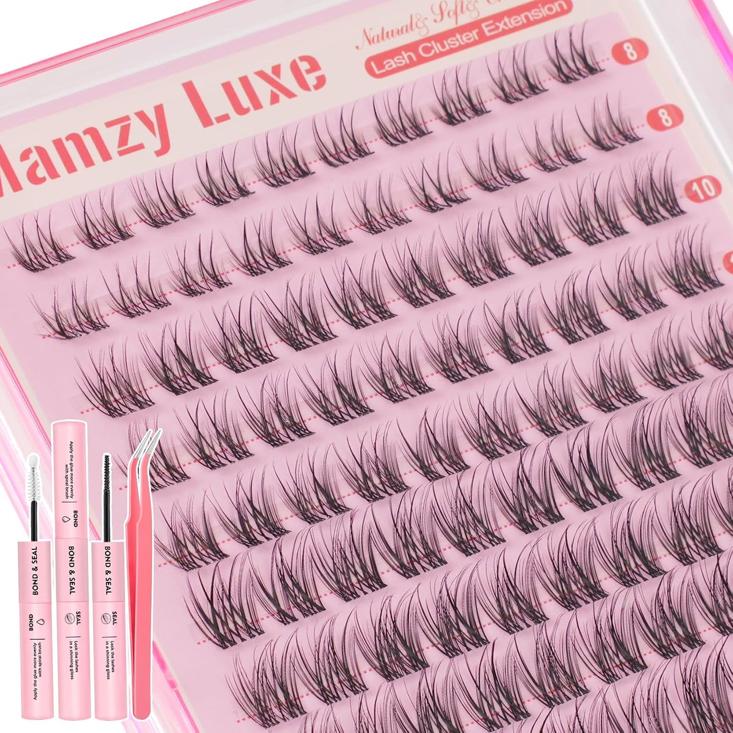 Natural Lash Clusters Kit - Short Wispy Eyelash Extensions 8-14MM | 120Pcs with Bond, Seal & Tweezers