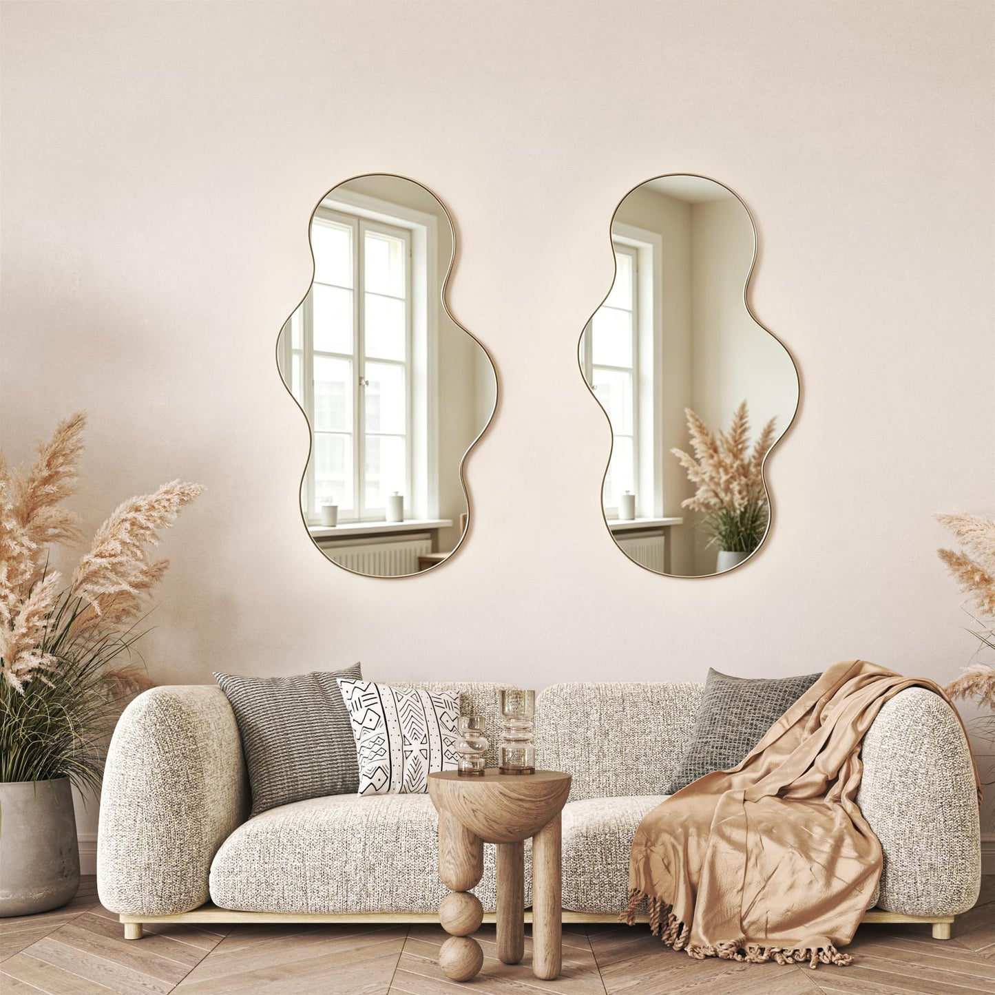 HanFuturio Irregular Wall Mirror,36x20 inch Gold Asymmetrical Mirror, Wall Mounted Mirrors Decorative, Modern Mirror for Bathroom Bedroom Living Room Entryway, Cloud Frameless