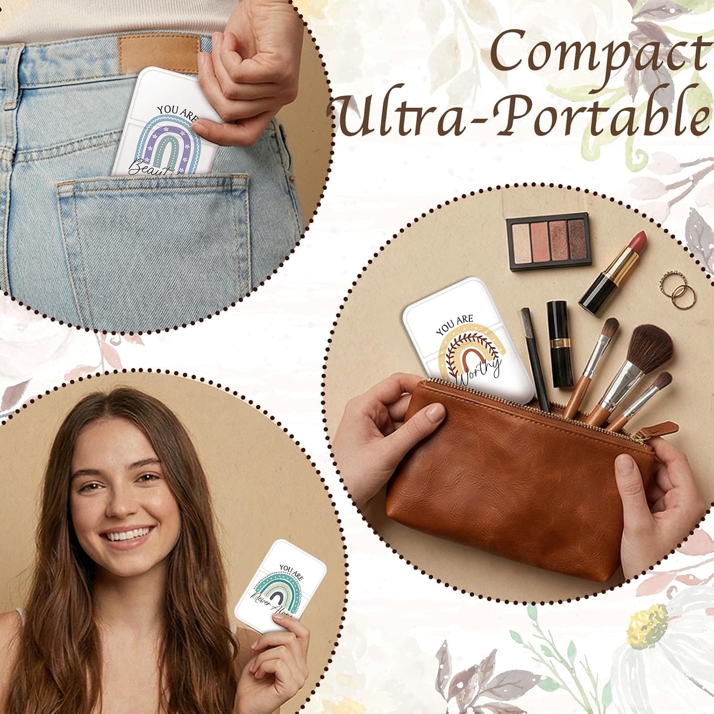 Boho Rainbow Compact Mirror Set - 12 Mini Purse Mirrors with Inspirational Quotes | Perfect Gifts for Women, Teachers & Nurses