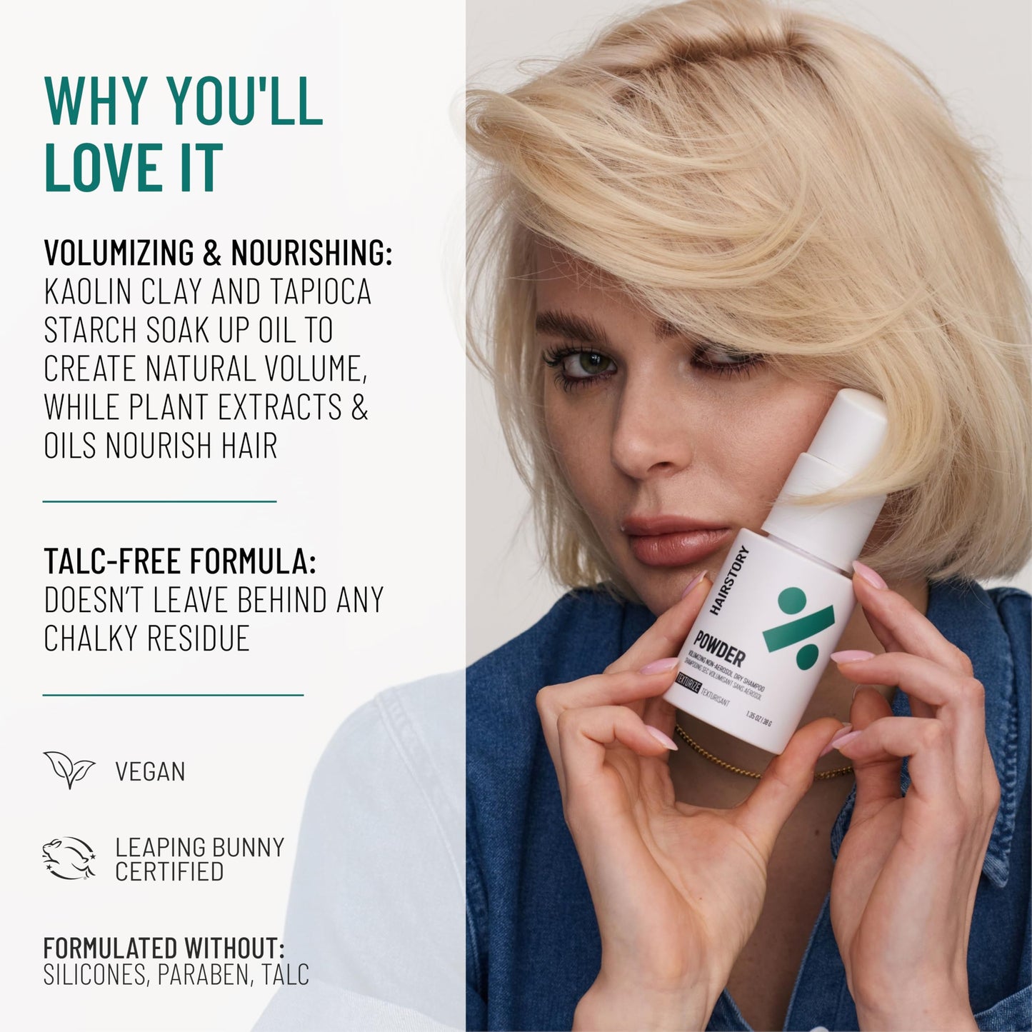 Hairstory Powder Talc Free Volumizing, Non-Aerosol Dry Shampoo 1.35 oz
