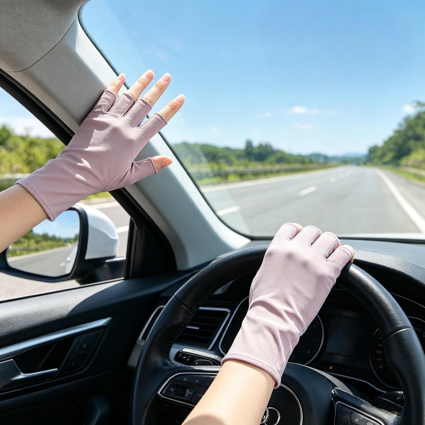 1 Pairs Summer Cooling Sun Gloves,UV Protection Driving Gloves,Women Fingerless Nail UV Gloves(Pink)