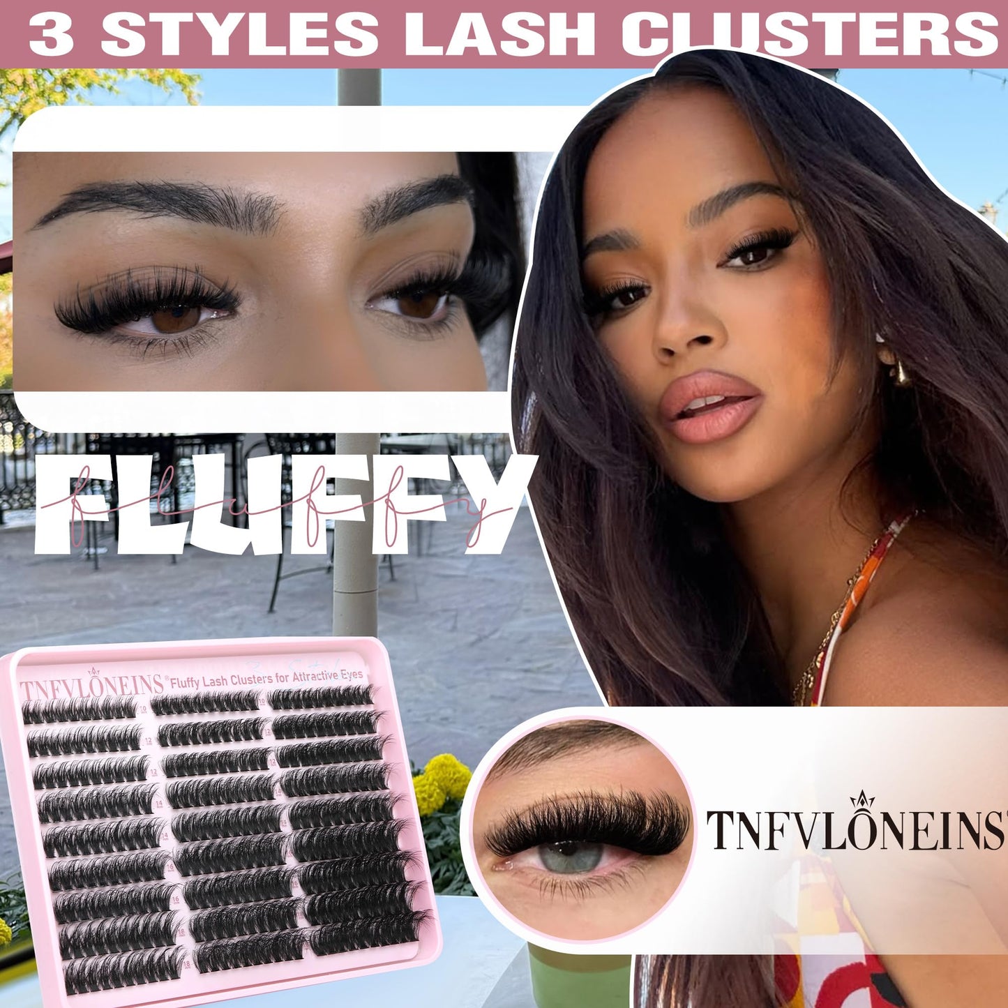 Fluffy Lash Clusters Wispy Cluster Eyelash Extensions Thick Eyelash Clusters Faux Mink Individual Lashes Full Volume Cluster Lashes 10-18MM Reusable Eyelashes Cluster by TNFVLONEINS