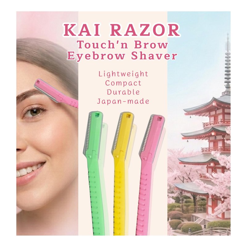 K-Munchies Kai Touch n Brow Eyebrow Razor for Women, 3 Count (Pack of 2), Facial Razor & Dermaplaning Tool with Safety Guard, Peach Fuzz Remover & Precision Brow Trimmer