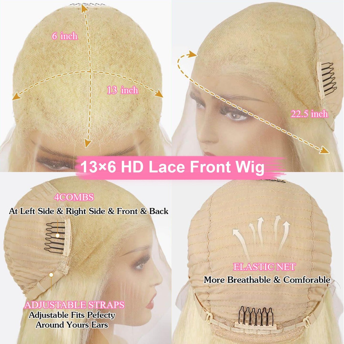 32 Inch 613 Lace Front Wig Human Hair 200 Density Blonde Wig Human Hair 13X6 Body Wave HD Lace Front Wigs Human Hair Pre Plucked 10A Blonde 613 HD Transparent Lace Frontal Glueless Wigs For Women