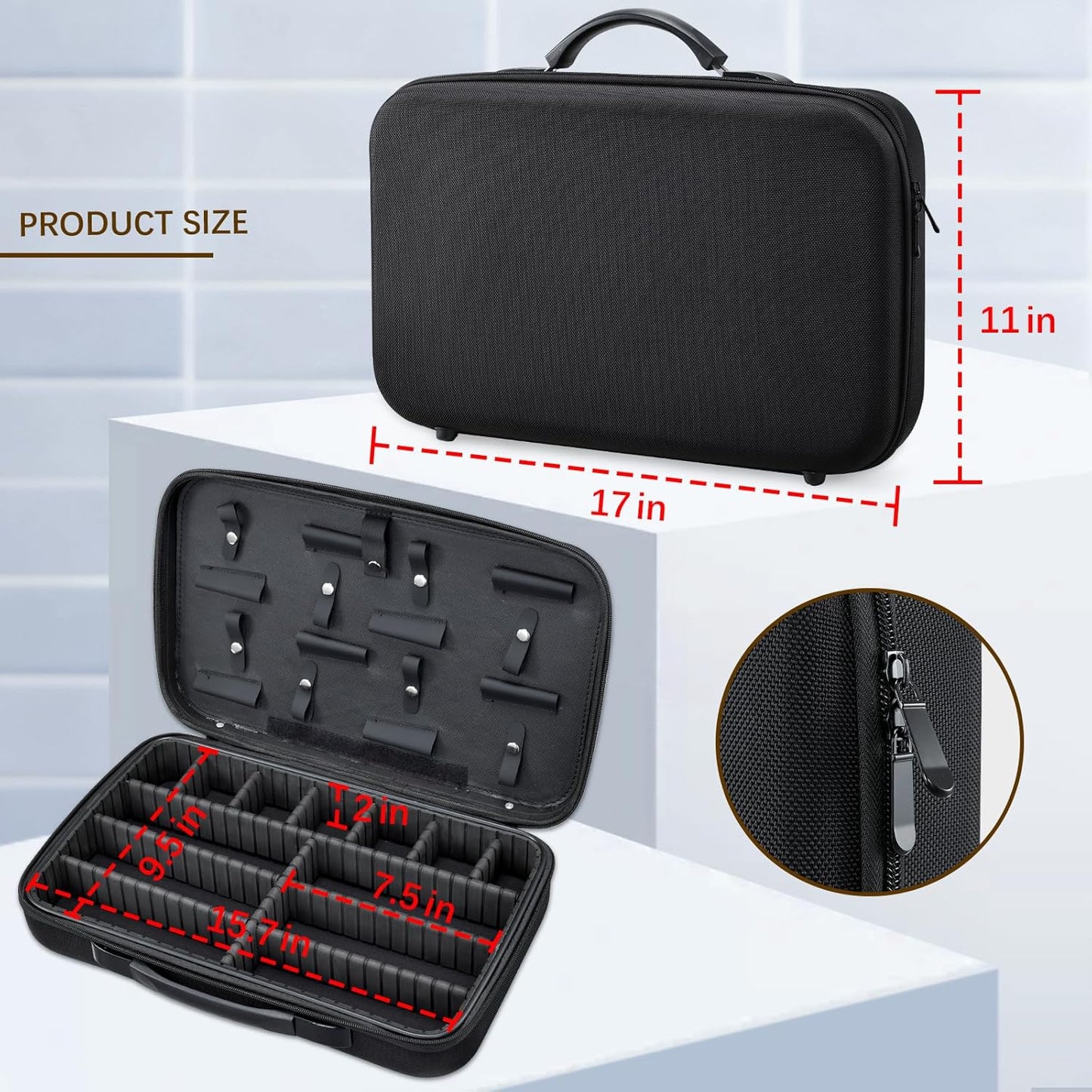 Barber Clippers Case - 17-Inch X-Large Travel Bag for Hair Cutting Supplies | Grooming Organizer for Men & Pets - Black