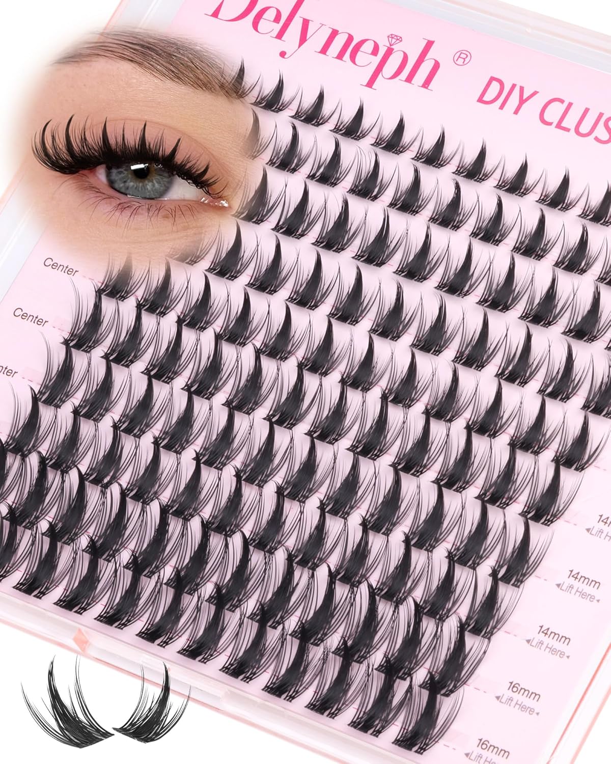 Natural Lash Clusters - Wispy Eyelash Extensions with Clear Band | C Curl, 10-16mm Individual Lashes