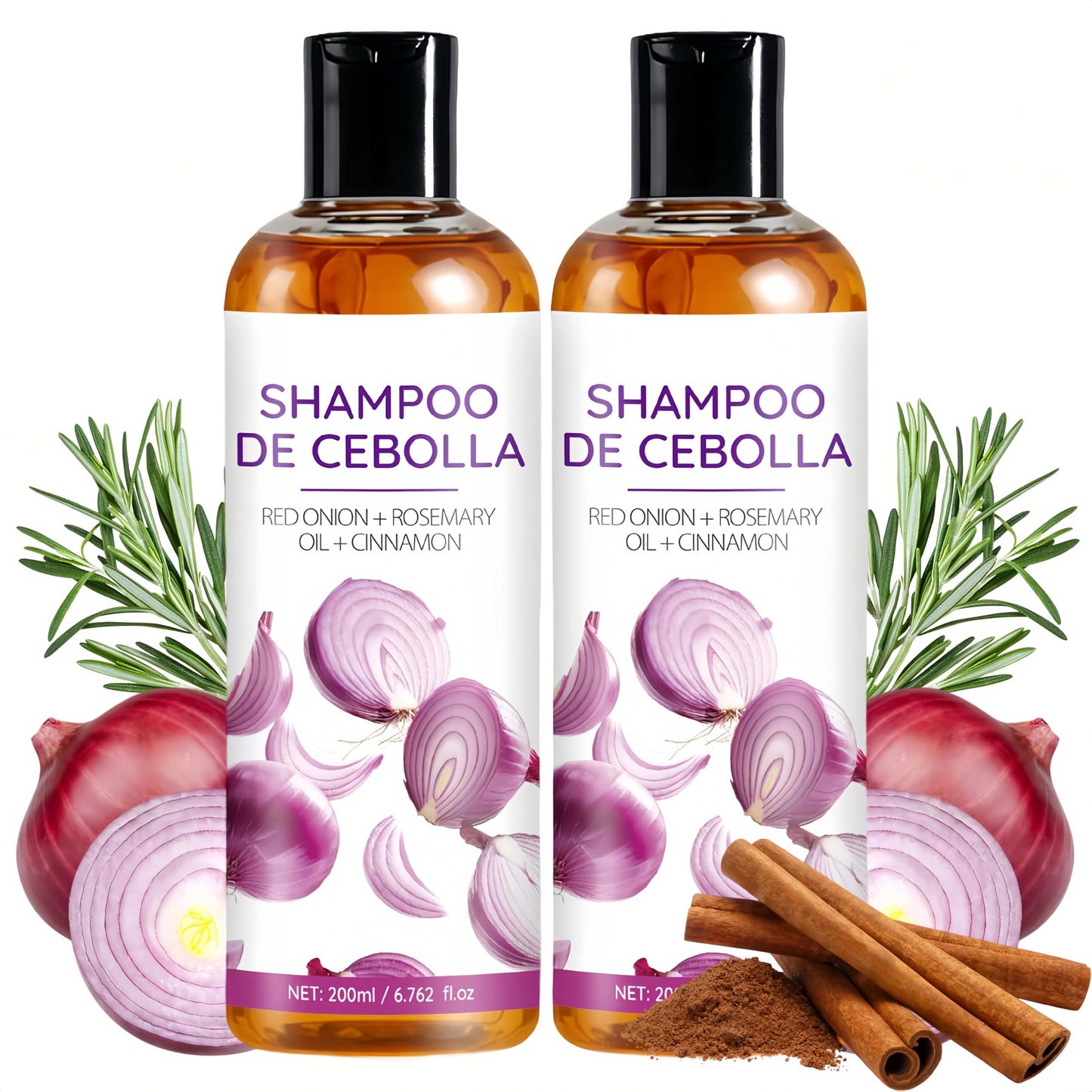 ekxzvg Onion Shampoo for Hair Growth, with Rosemary Oil & Red Onion & Cinnamon Extract, Effectively Reduce Hair Loss Promotes Thicker Fuller Hair 200ml (200ML/6.76OZ-2PCS)