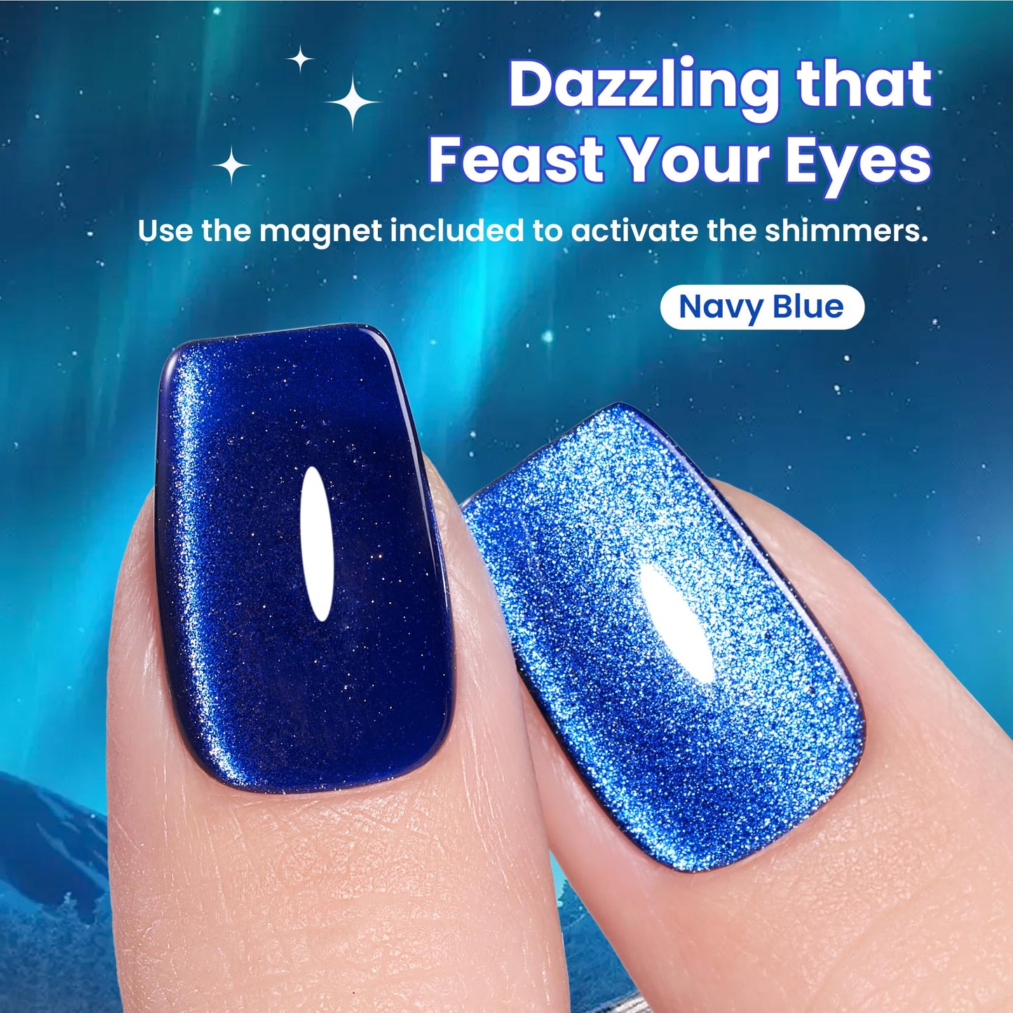 beetles Gel Polish Navy Blue Cat Eye Gel Nail Polish - 15ML Glitter Gel Polish Magnetic Shimmer Effect Soak Off UV French Nail Art Design Salon DIY Manicure Gift for Women