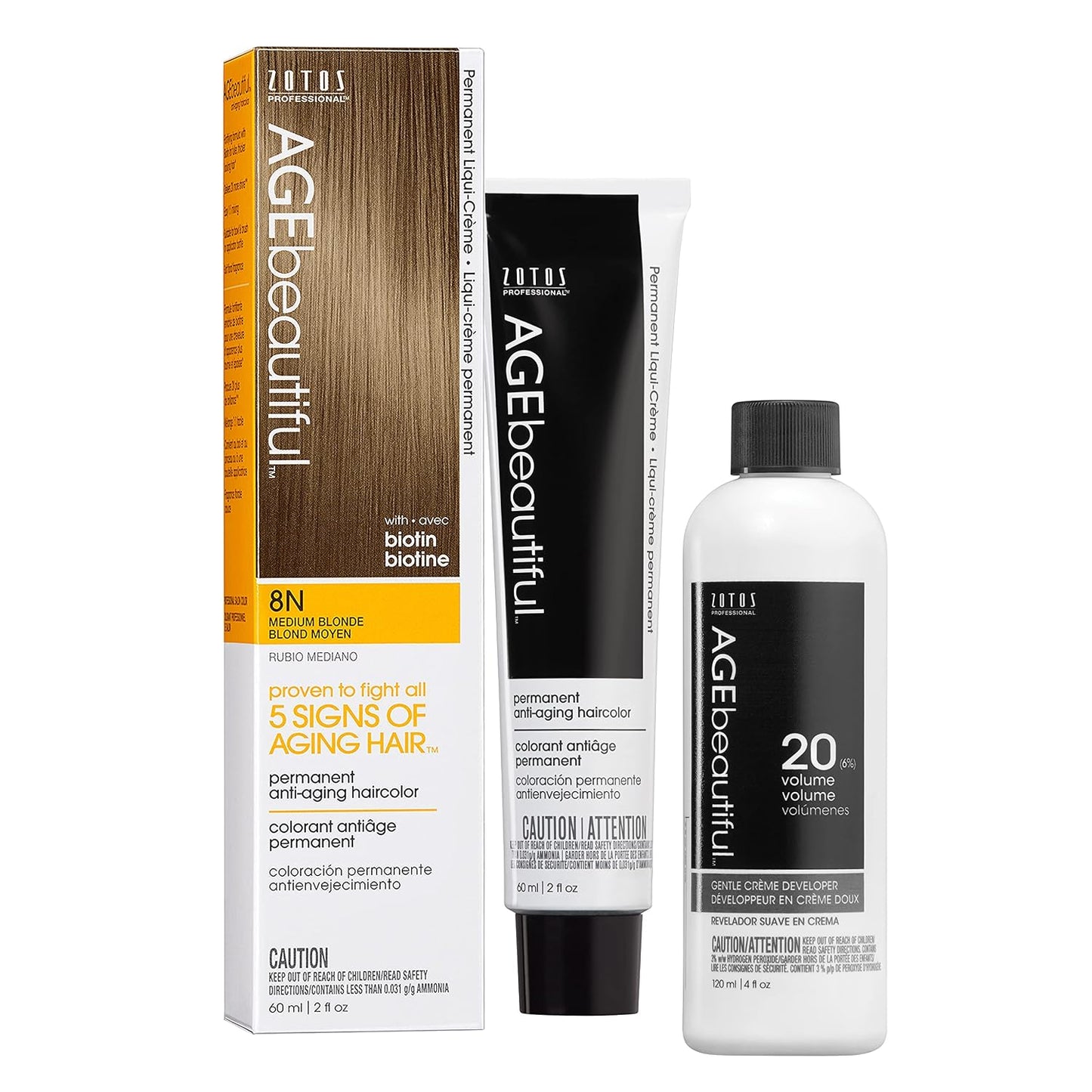 AGE Beautiful Permanent Hair Color Cream - 100% Gray Coverage Hair Dye with Biotin for Fuller, Thicker Hair | Professional Salon Quality