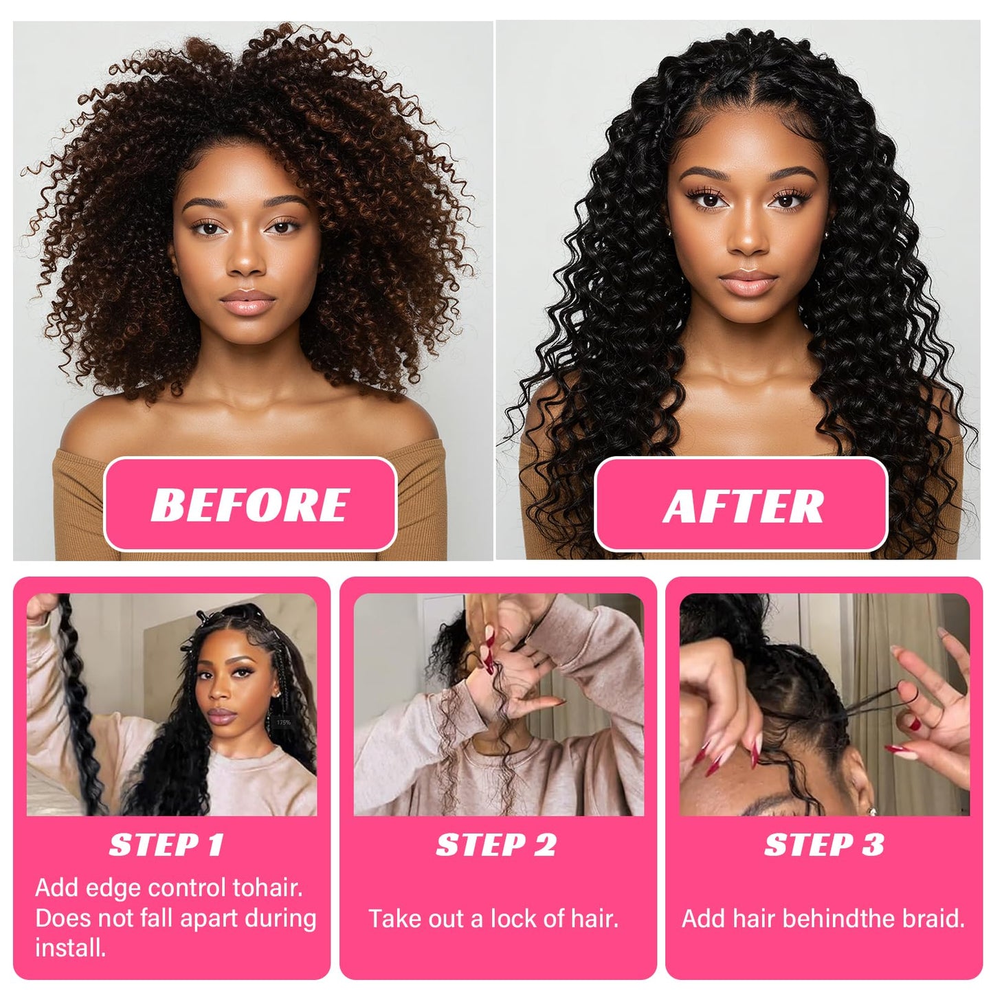 WOWANGEL Human Braiding Hair for Boho Braids, Natural Black, 20 Inch