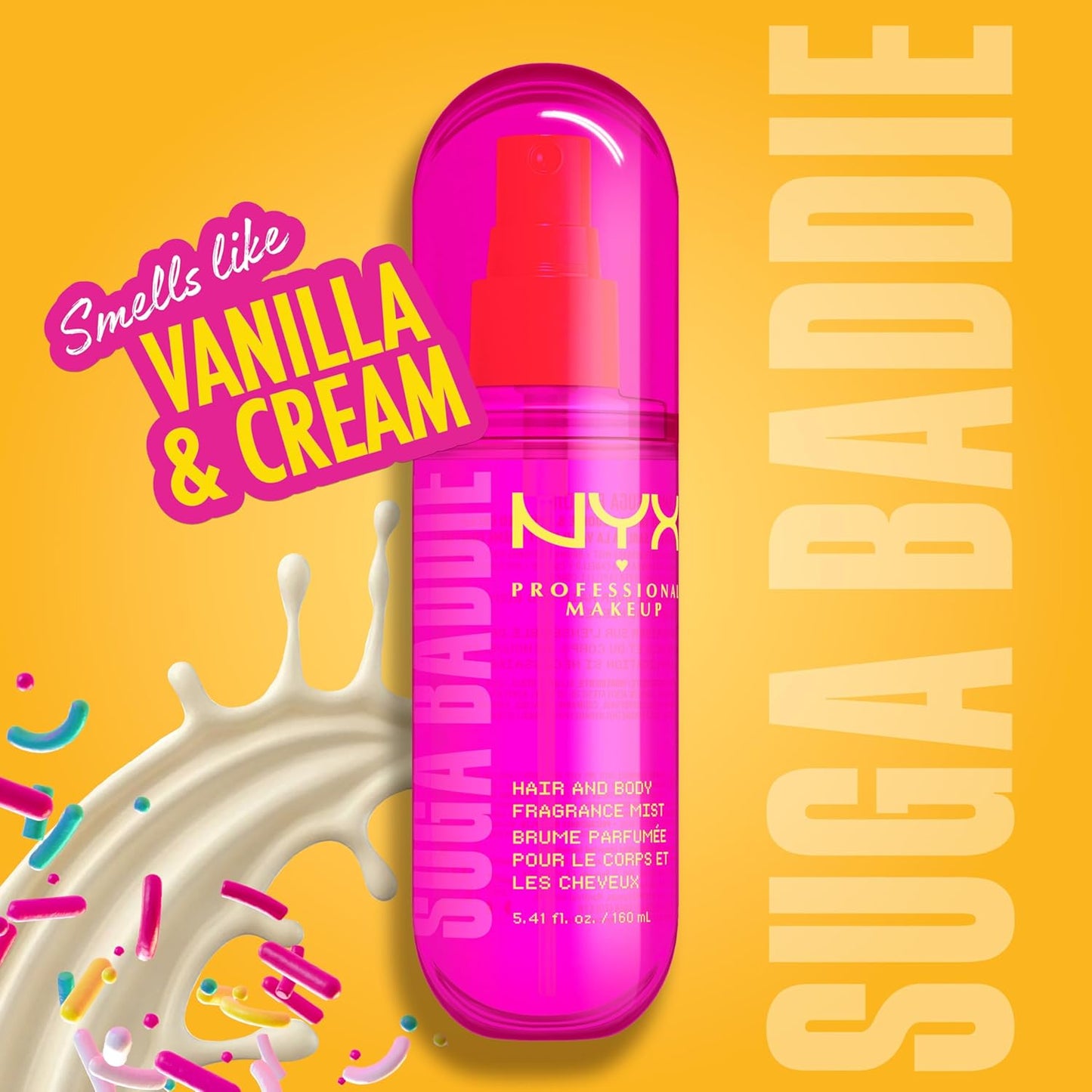 NYX Fat Oil Fragrance Mist - Suga Baddie Vanilla & Whipped Cream Scent | Long-Lasting Hair & Body Spray, 5.4 fl oz
