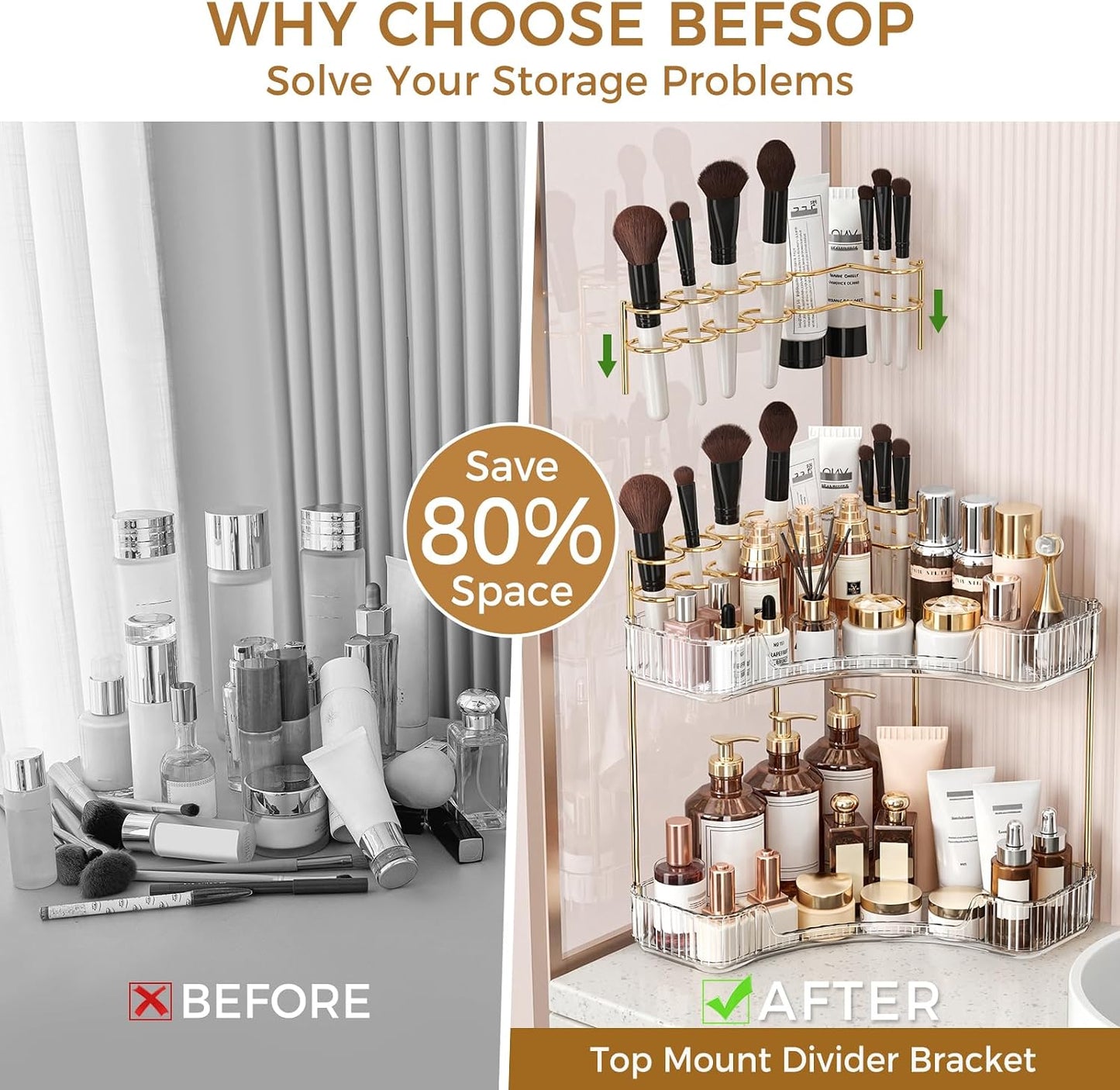 Corner Bathroom Counter Organizer - 2-Tier Makeup & Skincare Storage | Clear Vanity Organizer