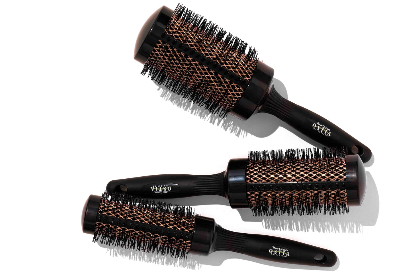 TONY ODISHO Copper Round Trio Brush Set – Professional Ceramic Thermal Ionic Styling Brushes with Boar Bristles for Volume, Shine & Salon-Quality Blow Drying – Small, Medium & Large Round Brushes