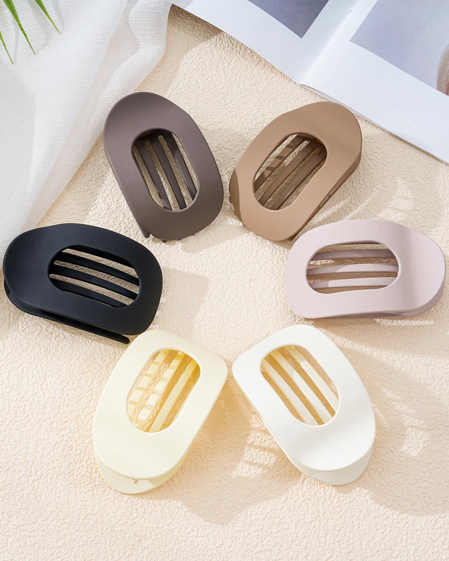 6 PCS Flat Hair Clips for Women - French Medium Flat Claw Clips for Thick Thin Hair, Strong Grip Non Slip Hair Claw Clips for Women Girls