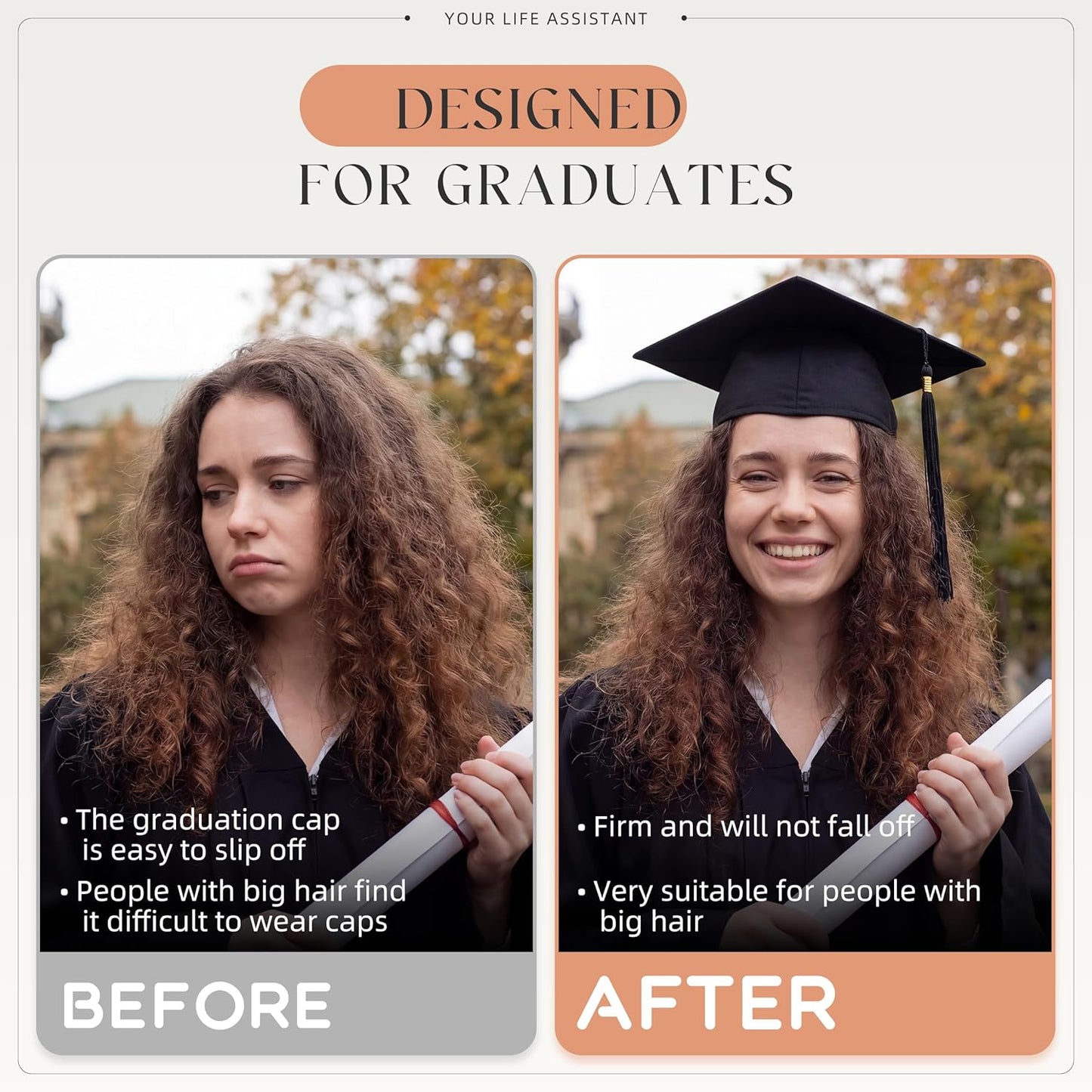 Graduation Cap Headband Insert - No-Slip Mortarboard Stabilizer Band with Adhesive Pad | Keeps Cap Secure & Level