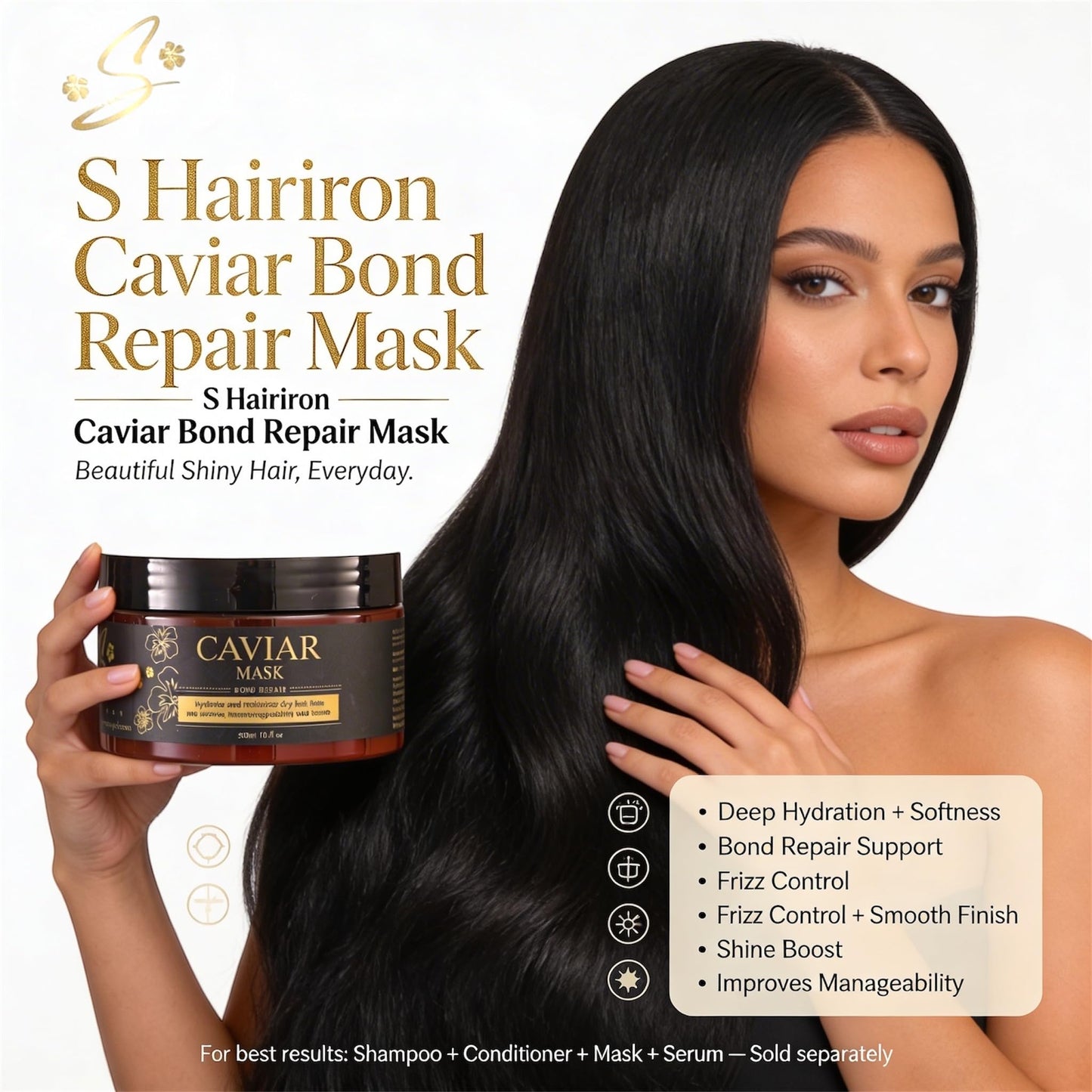 S Hairiron Caviar Hair Mask-Bond Repair Deep Conditioning Treatment for Dry & Demaged Hair, Anti-Frizz Shine