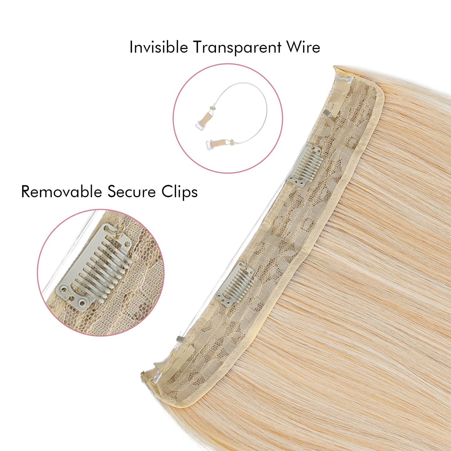REECHO Invisible Wire Hair Extensions with Transparent Headband Adjustable Size Removable Secure Clips in Straight Secret Hairpiece for Women (16Inch (Pack of 1), Light Blonde)