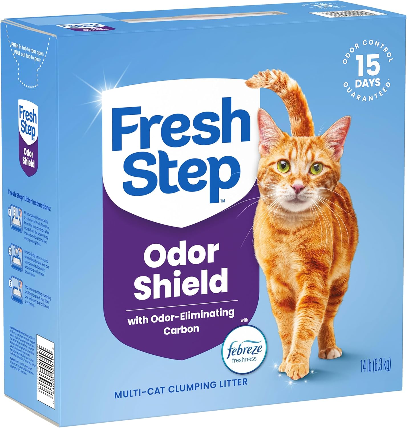 Fresh Step Cat Litter - Odor Shield Multi-Cat Clumping Formula with Febreze Freshness | 14 lb, Low Dust, Ammonia Block Technology