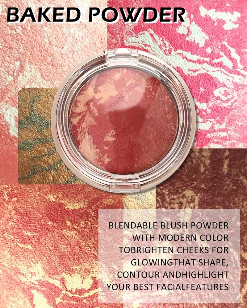 Peachy Pink Glow Marbleized Blush Powder Palette - Shimmer Blusher & Eyeshadow for Lightweight Satin Makeup | Ideal Mother's Day Gift
