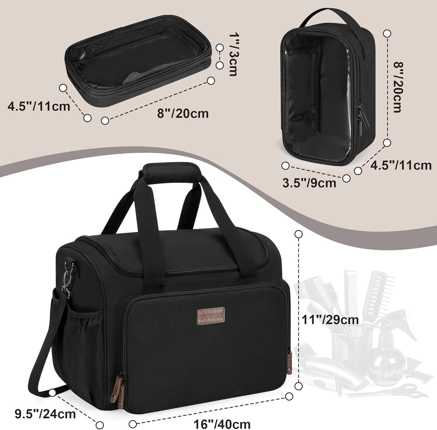 Large Insulated Barber Case - Hairstylist Travel Bag with Detachable Divider & 2 Removable Pouches | Black