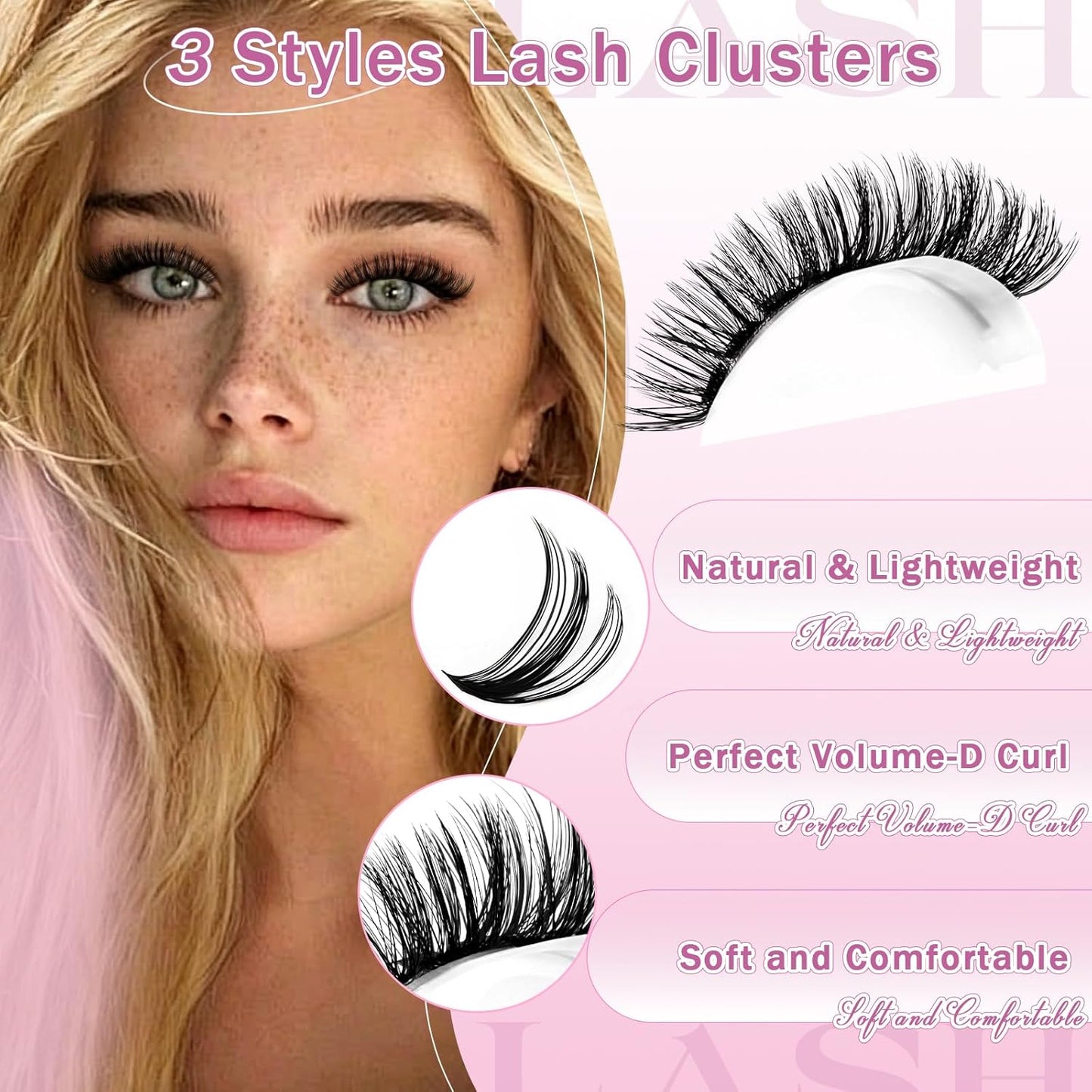 FADLASH Lash Clusters - 40D/50D/60D Natural Eyelash Extensions | Wispy 8-16mm D Curl, Soft Thin Band for DIY Use