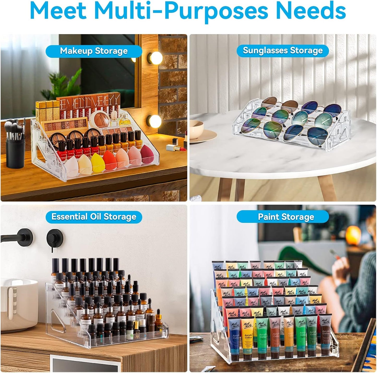 Acrylic Nail Polish Organizer - Multi-Functional Display Rack for Makeup, Sunglasses & Essential Oils | Clear Storage Case