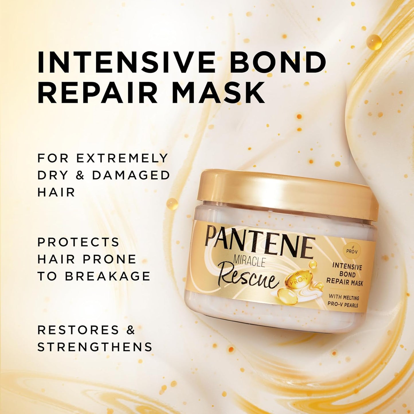 Pantene Miracle Rescue Hair Mask - Intensive Bond Repair with Melting Pro-V Pearls | 10.1 fl oz for Dry Damaged Hair