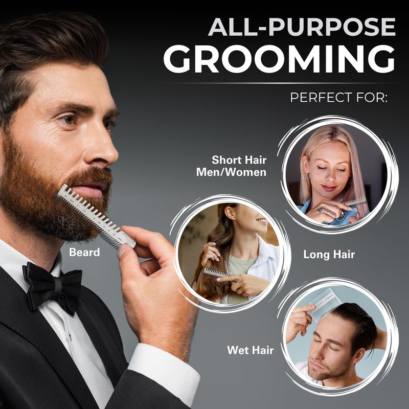 Wallet Comb Stainless Steel Hair Comb, Anti-static, Fine-tooth, Travel or Camp Comb, Light Weight Metal Comb, Dandruff Comb, Bottle Opener, Credit Card pocket Comb for Thinner Hair, Beard & Mustache