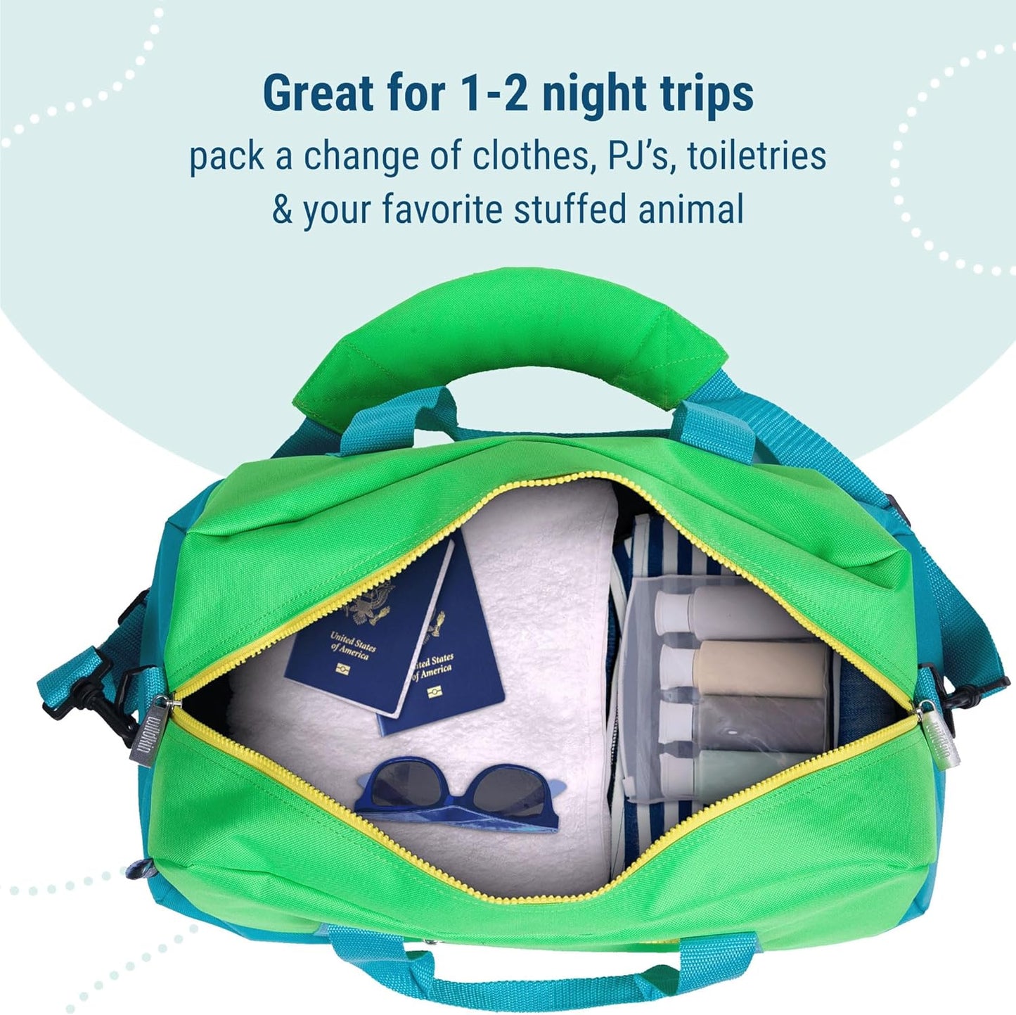Kids Overnighter Duffel Bag - Carry-On Size for School & Sleepovers | Monster Green