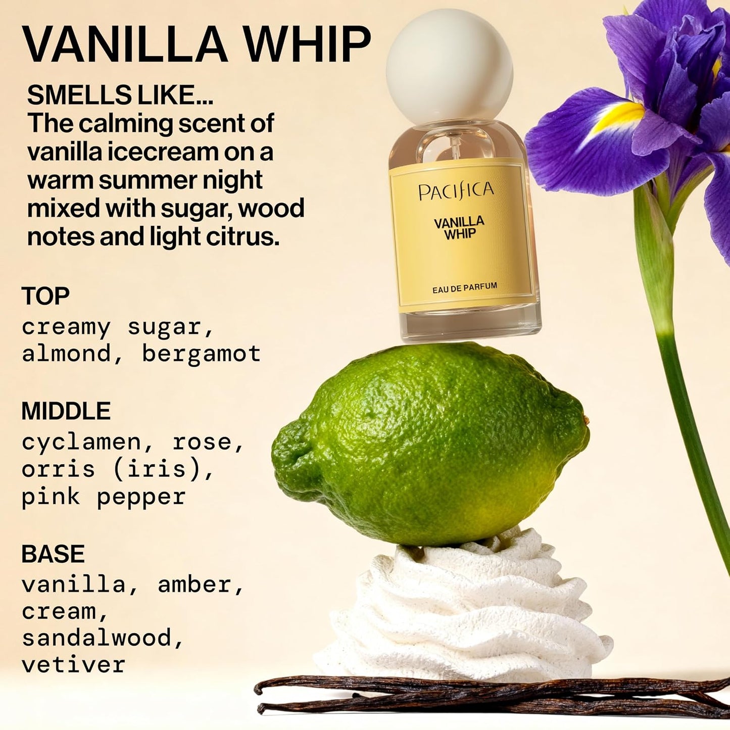Pacifica Vanilla Whip Eau de Parfum - Sweet Gourmand Women's Fragrance | Long-Lasting Warm Sugar Almond Scent | Vegan & Cruelty-Free 1oz