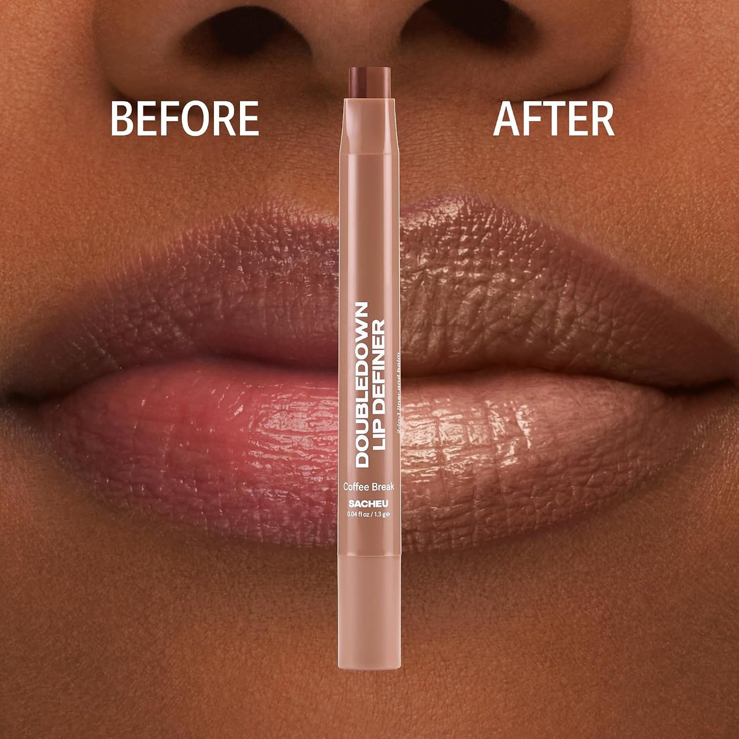 Sacheu DoubleDown Lip Definer - 2-in-1 Hydrating Lip Liner & Balm | Creamy Satin Finish, Coffee Break