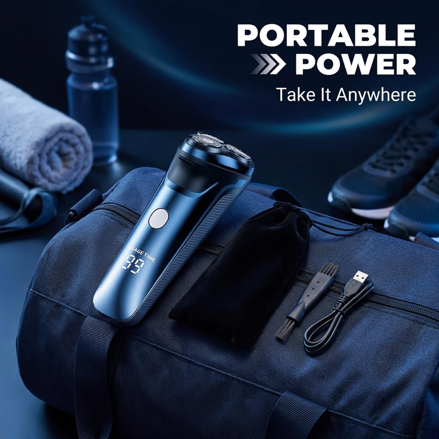 Smart 2-in-1 Electric Rotary Shaver for Men with 4D Floating Heads & Pop-Up Trimmer - USB Rechargeable, Wet & Dry Waterproof Razor with LCD Display (90 Min Runtime)