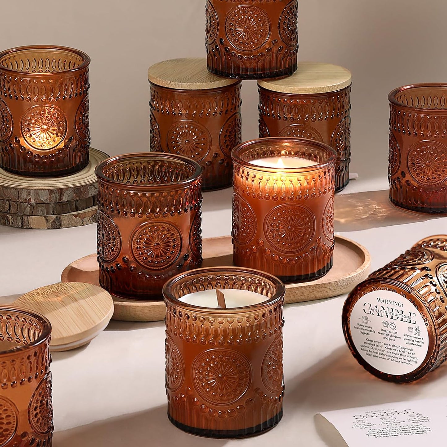 Blue Candle Jars - 10 Pack 7.5 OZ Empty Glass Candle Making Jars with Bamboo Lids & Labels | DIY Candle Supplies