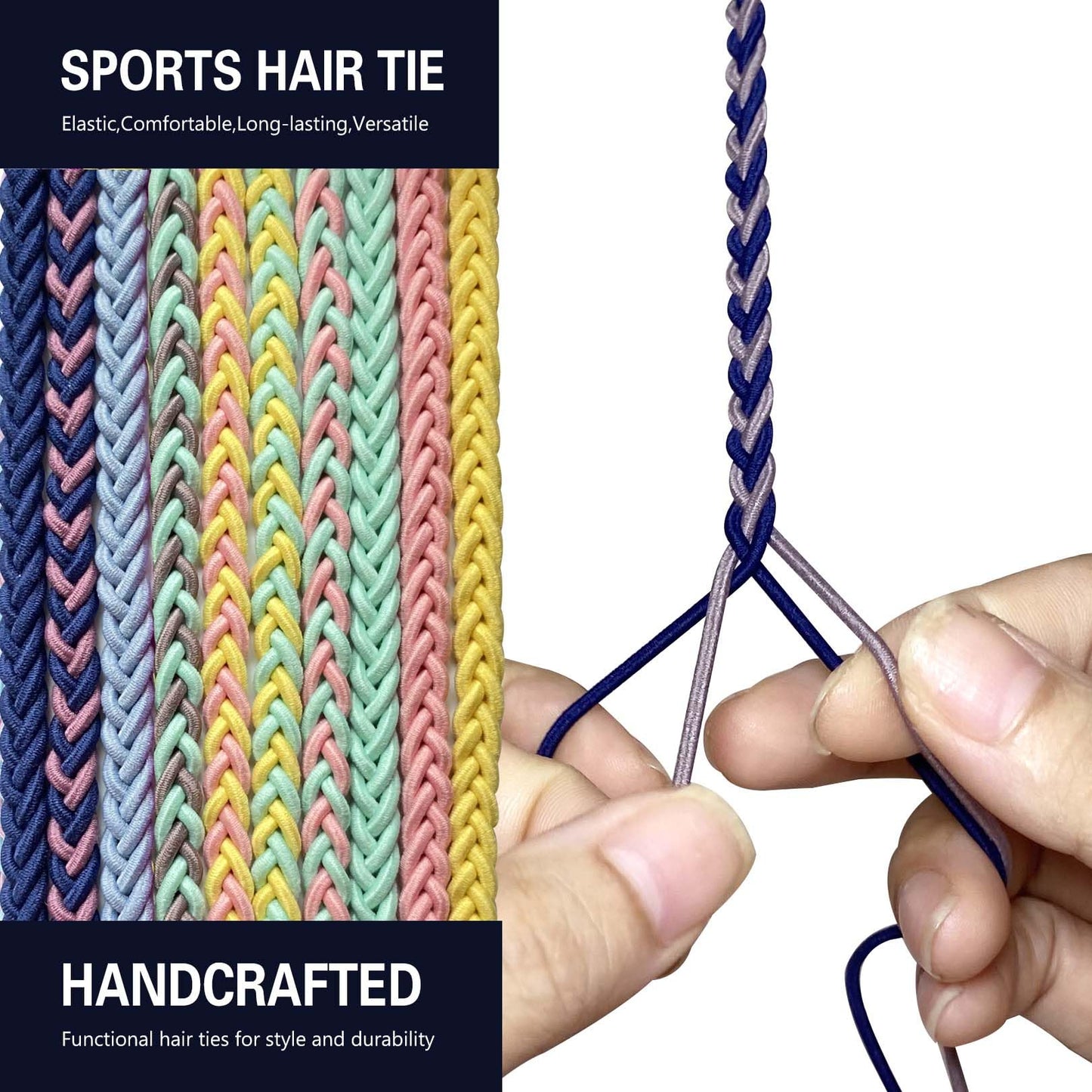 Hair Ties for Sports, Elastic Hair tie 16 inch Longhairs Ponytail Holders, Colorful Braided Pony Tail Wrap for Wind and Water 3 Packs C
