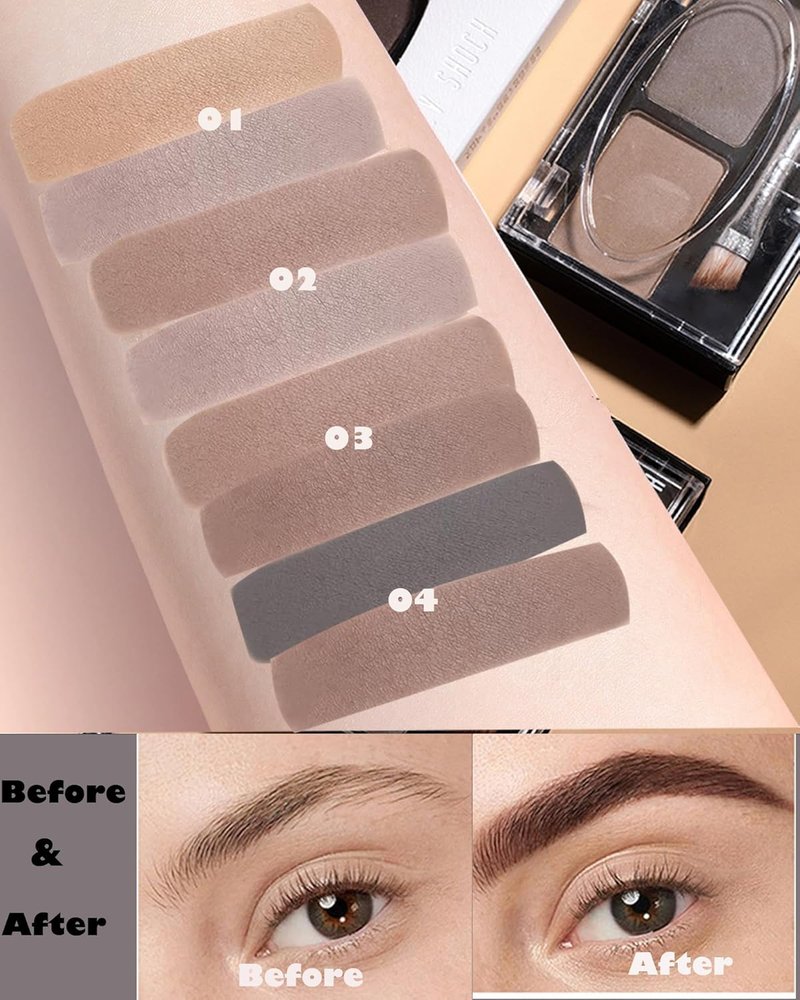 Eyebrow Powder Kit for Women - Waterproof Tinted Palette with Brow Brush & Razor | Brown & Dark Brown