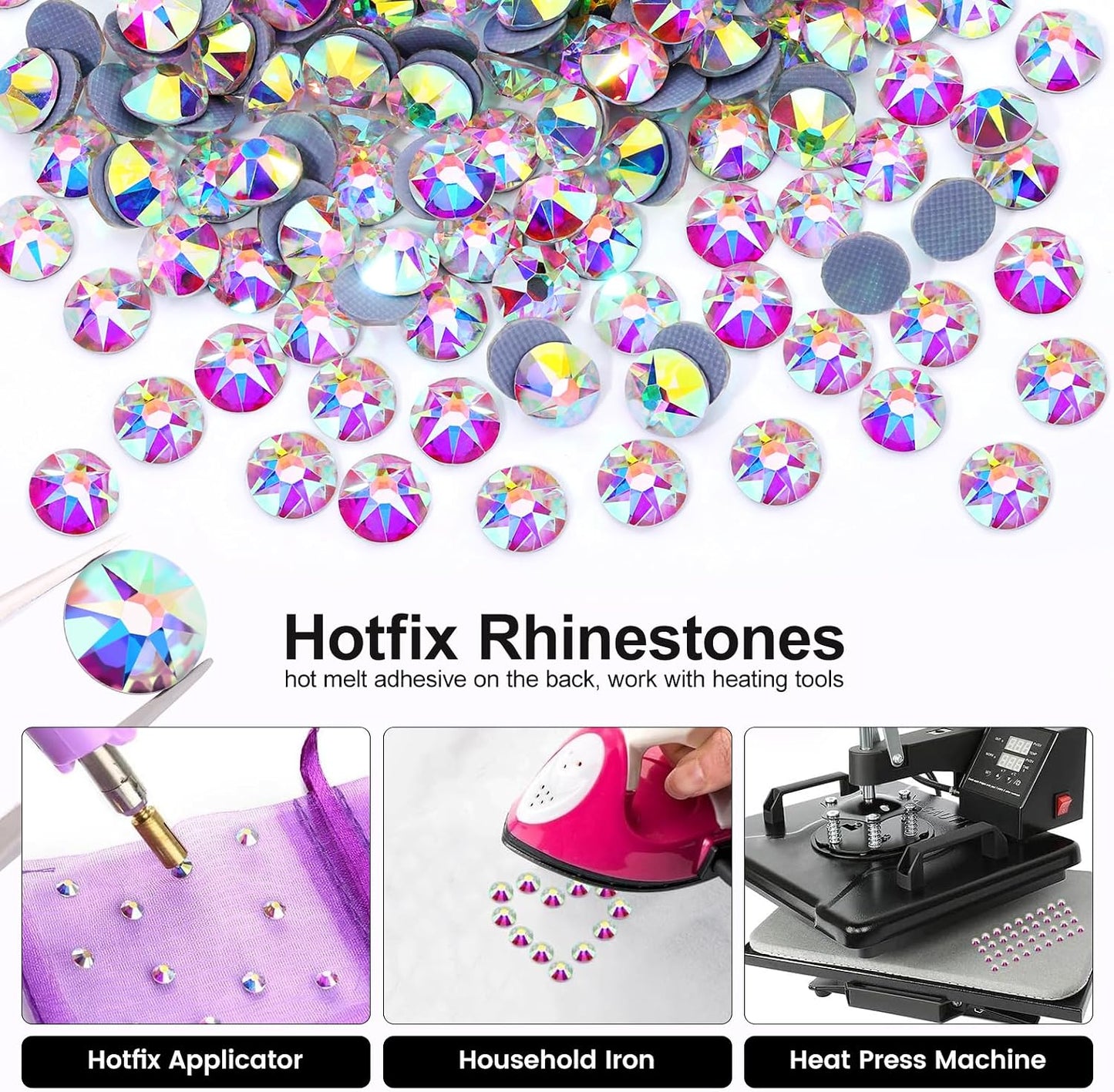 Hotfix Rhinestones - 144pcs Crystal AB Round Iron-On Gems for Fabric Crafting | SS40 (8.3-8.6mm)