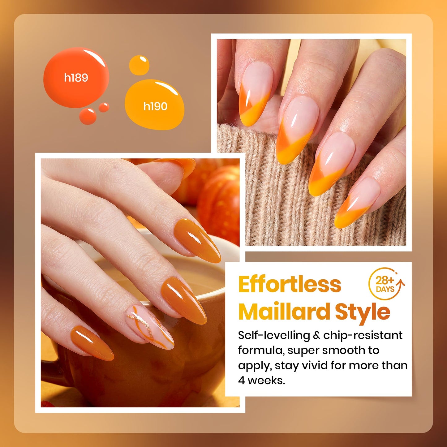 Beetles Fall Gel Polish Set - Maillard Season Collection, 6 Colors Brown Orange Yellow Fall Colors Polish Kit, Soak off Uv Led Lamp Needed Manicure DIY Home
