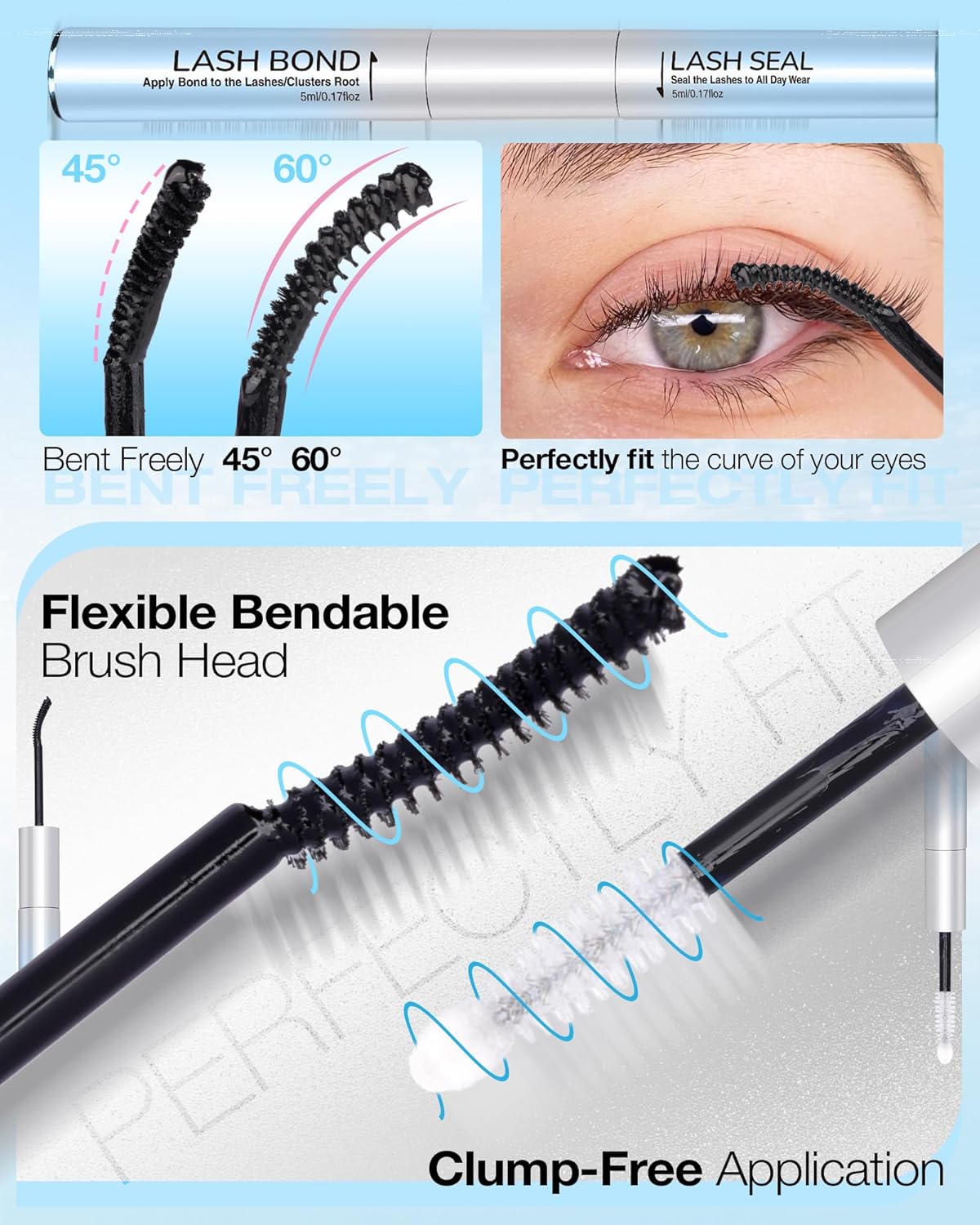 Eyelash Glue - Waterproof Bond & Seal for Lash Clusters | Long-Lasting 72H Adhesive, Latex-Free (5ml+5ml)