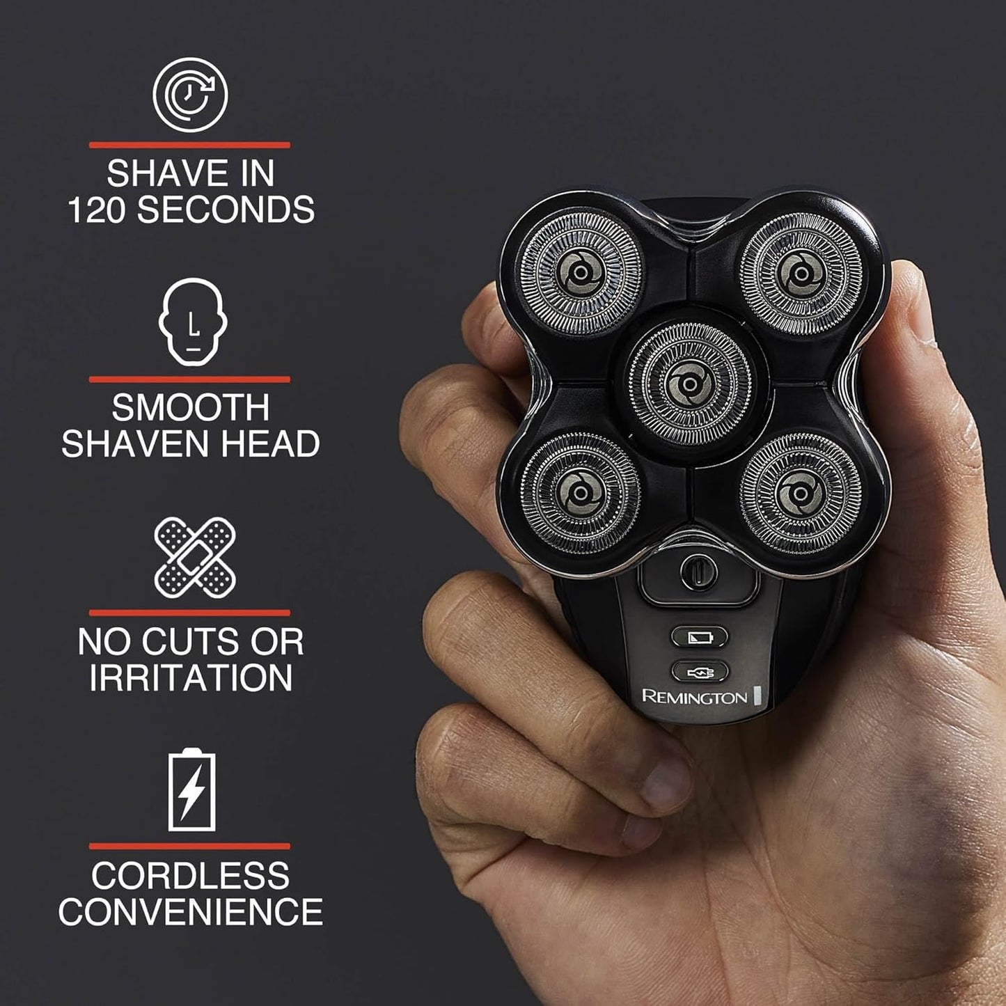 Remington Balder Pro XR7000 Head Shaver - Cordless Electric Razor with 5 Rotary Blades | Waterproof, Rechargeable, Pop-Up Trimmer