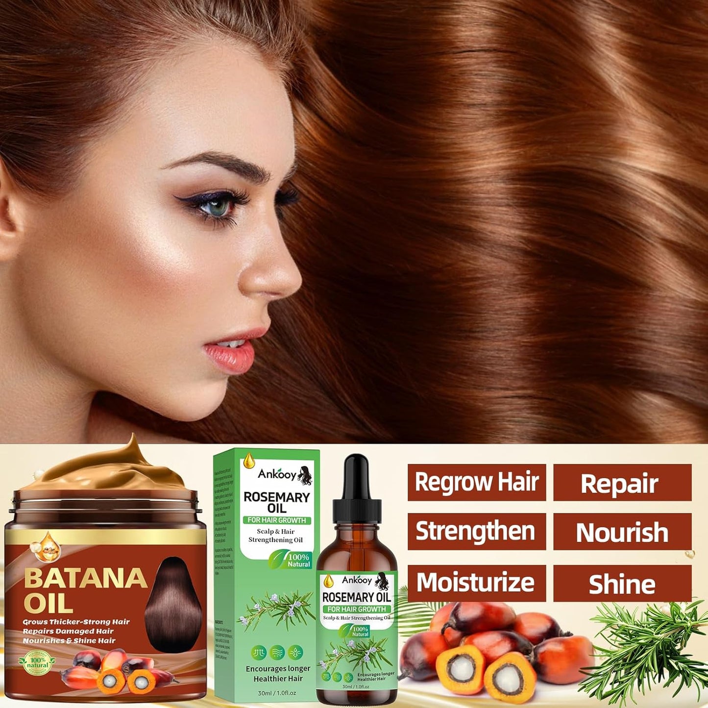 Batana Oil & Rosemary Hair Growth Serum - Natural Treatment for Thinning Hair | Nourishing Hair Mask for Men & Women