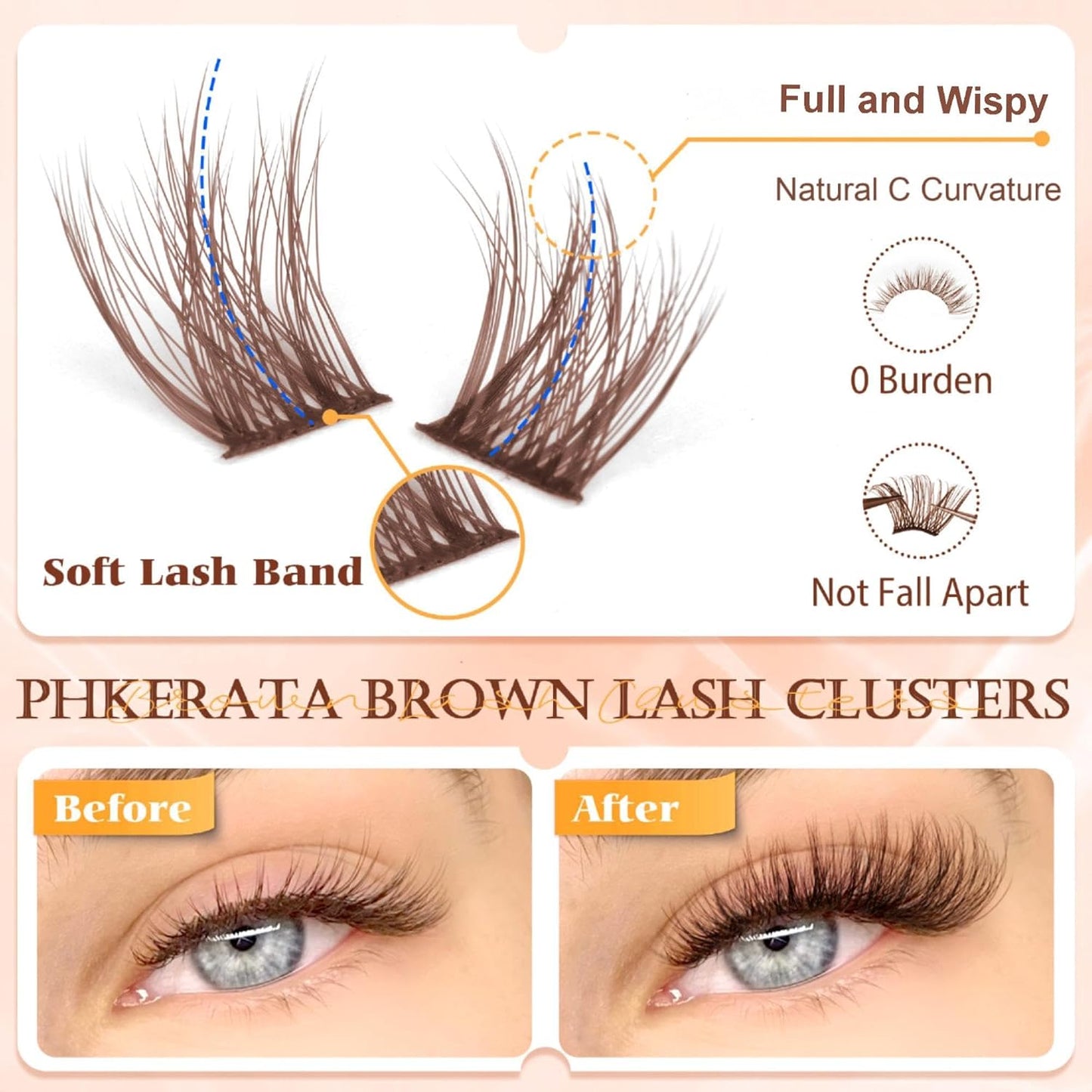 Brown Lash Clusters - Wispy C Curvature Eyelash Extensions | 110 Pcs DIY Individual Lashes, 10-16 mm