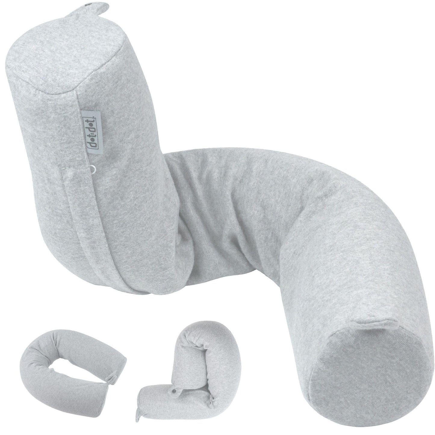 Dot&Dot Twist Memory Foam Travel Pillow, Bendable Neck Pillow for Airplane, Car and Home, 26-Inch Adjustable Roll with Washable Cotton Cover, Gray