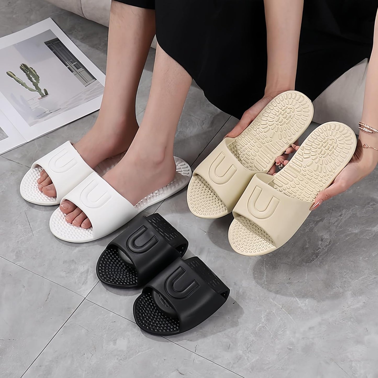 Foldable Shower Shoes - Non-Slip Portable Slippers for Travel | Lightweight EVA Quick-Dry Bathroom Slides